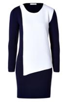 J.w. Anderson J.w. Anderson Merino Wool Blend Asymmetric Panel Dress In Navy/white - Blue