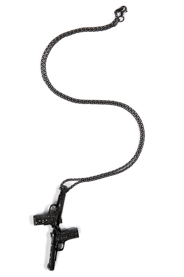 Lynn Ban Lynn Ban Black Rhodium Silver Double Pavé Gun Pendant Necklace - None