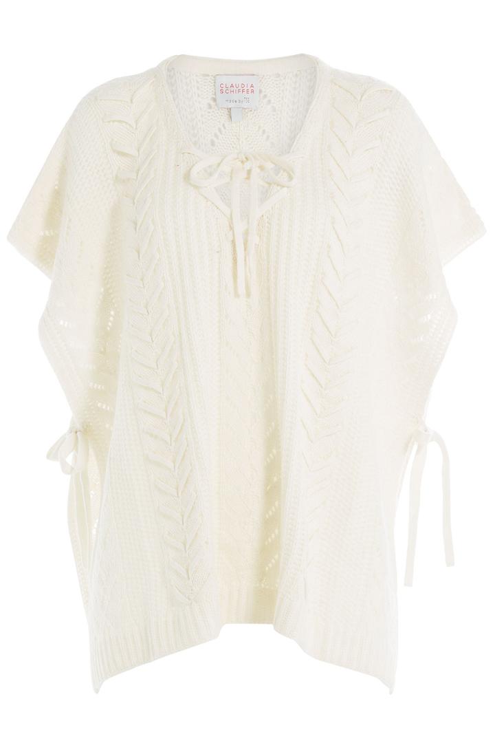 Claudia Schiffer Claudia Schiffer Wool-cashmere Poncho With Lacing - White