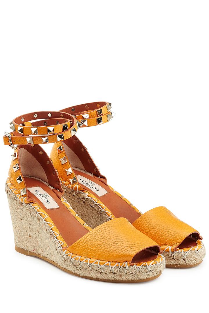 Valentino Valentino Rockstud Leather Wedges - Orange