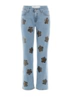 Victoria Beckham Denim Victoria Beckham Denim Floral Embellished Straight Leg Jeans - Multicolored