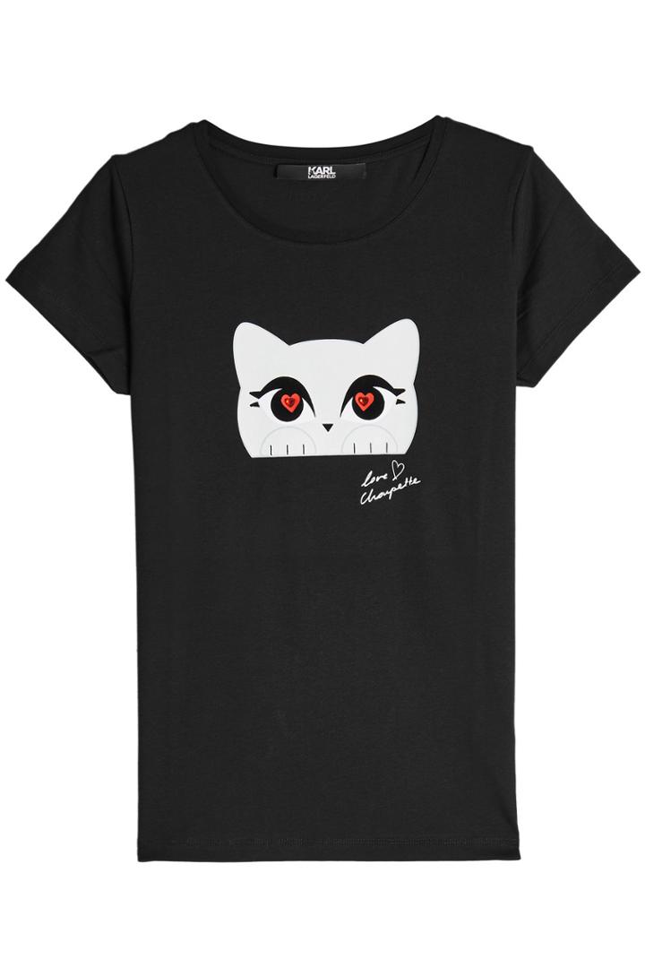 Karl Lagerfeld Karl Lagerfeld Choupette Love Embellished Cotton T-shirt