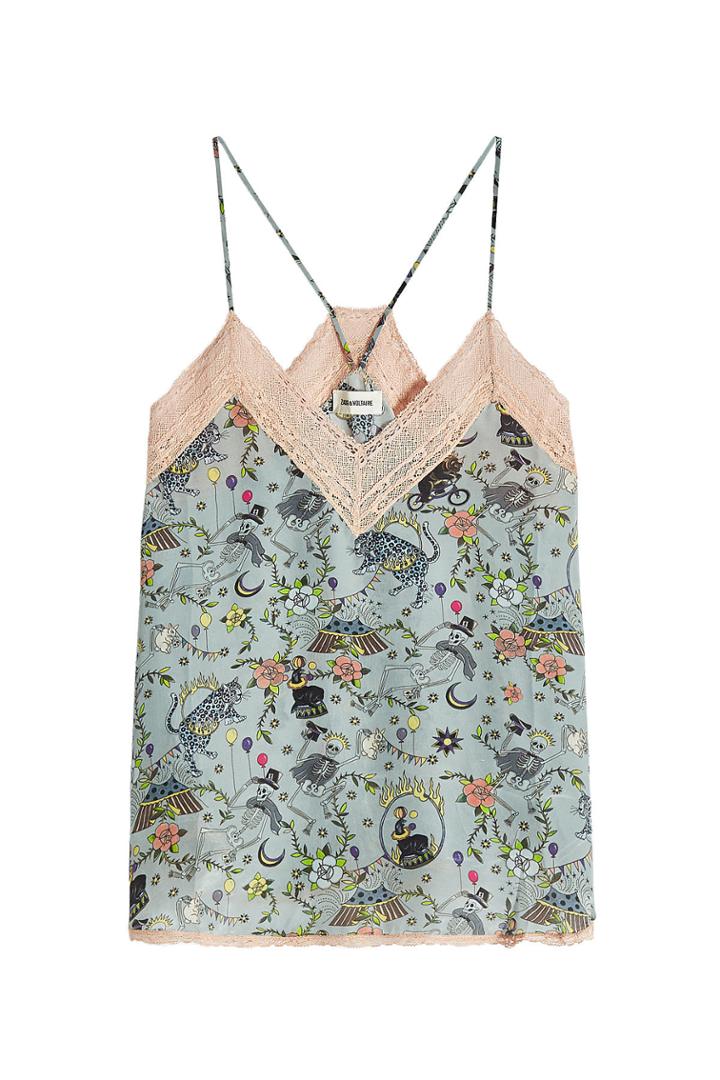 Zadig & Voltaire Zadig & Voltaire Printed Crepe Cami With Lace Hem