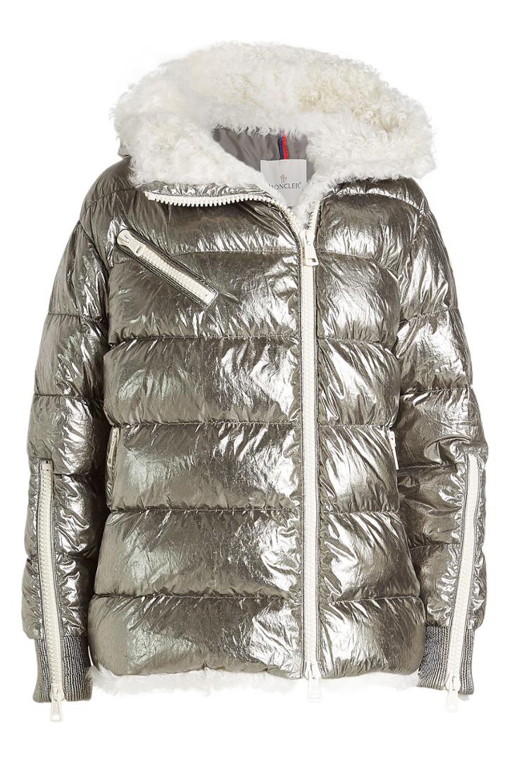 Moncler Moncler Metallic Down Jacket With Fur-trimmed Hood