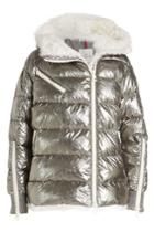 Moncler Moncler Metallic Down Jacket With Fur-trimmed Hood