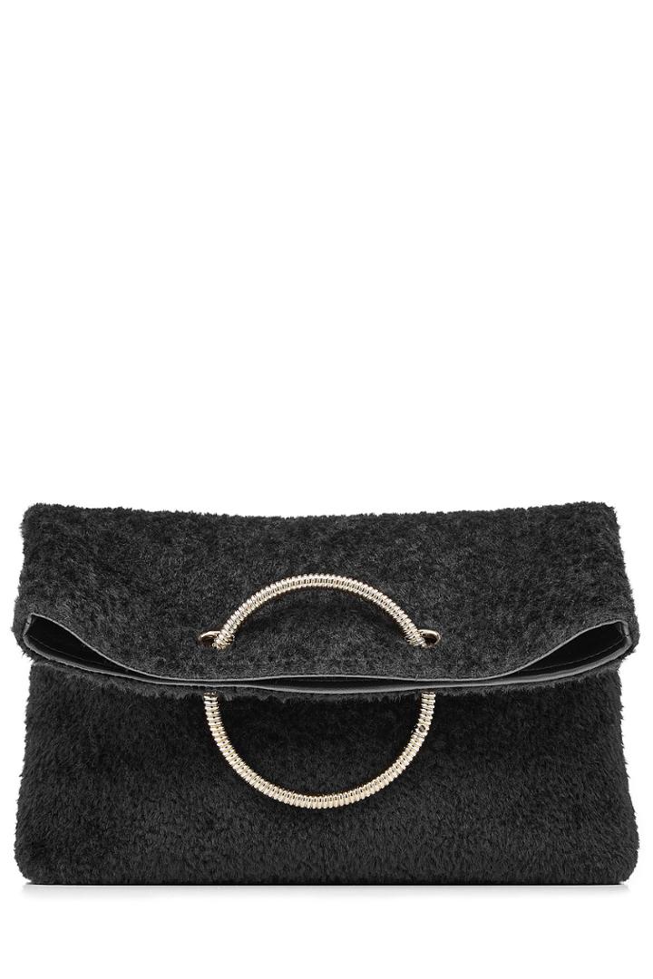 Victoria Beckham Victoria Beckham Spiral Clutch With Leather And Shearling - Black