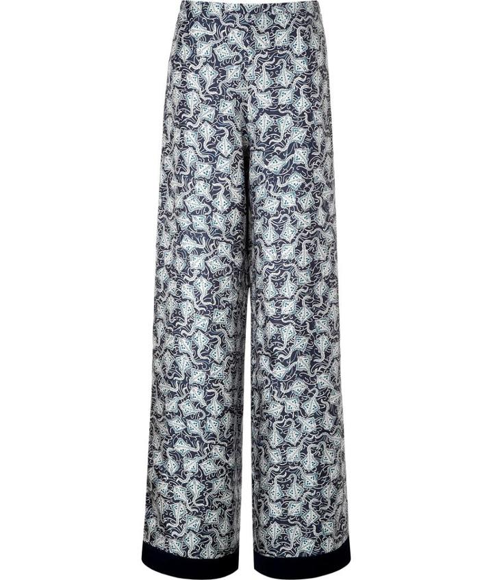Rochas Silk Stingray Print Wide Leg Pants