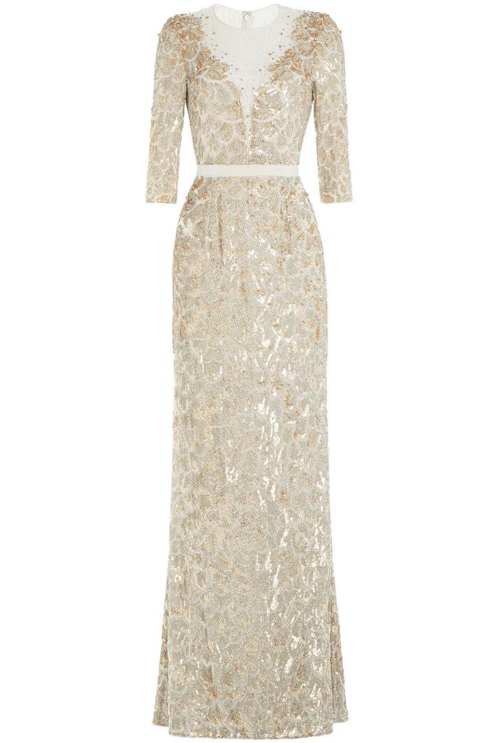 Jenny Packham Jenny Packham Floor Length Embellished Silk Dress - None