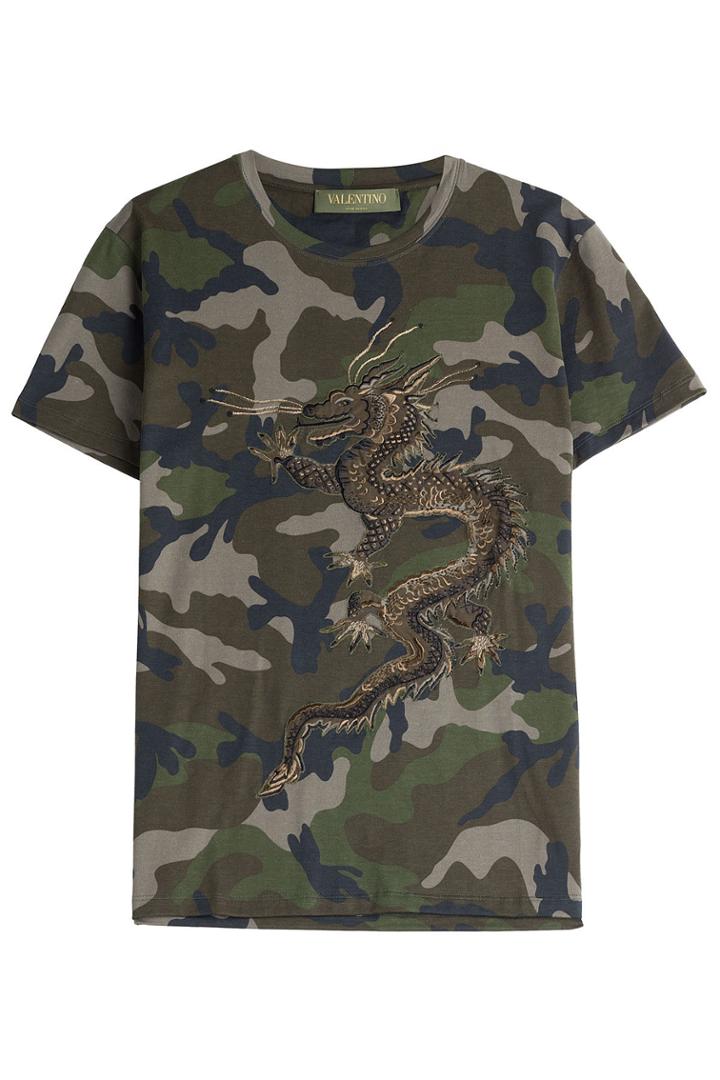 Valentino Valentino Embroidered Cotton Camo Print T-shirt