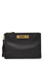 Moschino Moschino Logo Embellished Leather Clutch