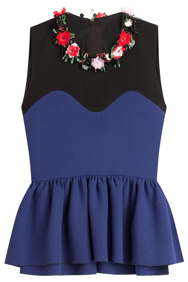 Msgm Msgm Flower Embellished Wool Top With Peplum - Red