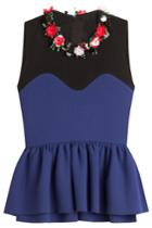 Msgm Msgm Flower Embellished Wool Top With Peplum - Red
