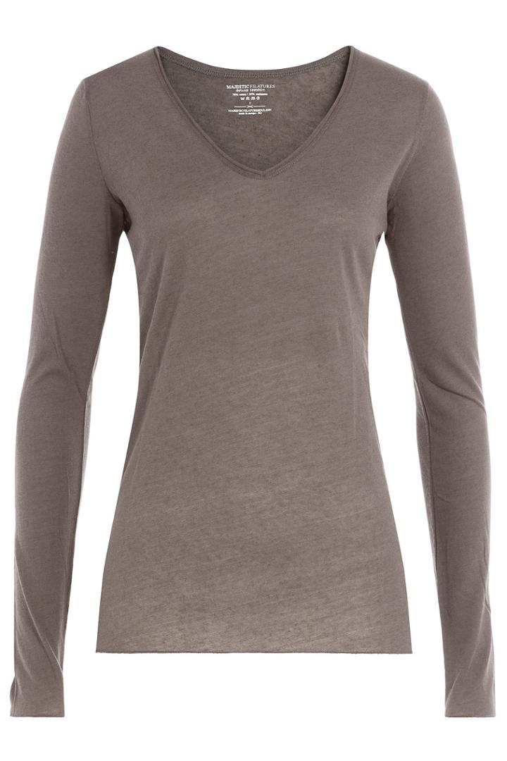 Majestic Majestic Long Sleeved Cotton Top With Cashmere - Green