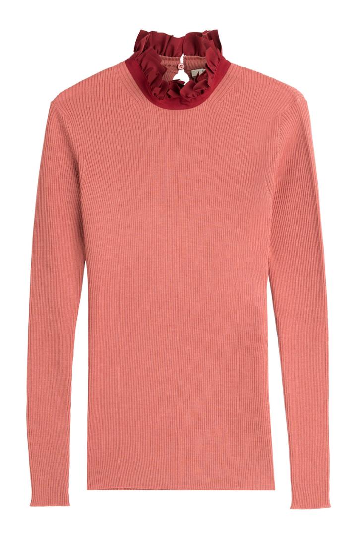 Fendi Fendi Csahmere-silk Ribbed Top With Ruffled Collar