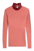 Fendi Fendi Csahmere-silk Ribbed Top With Ruffled Collar