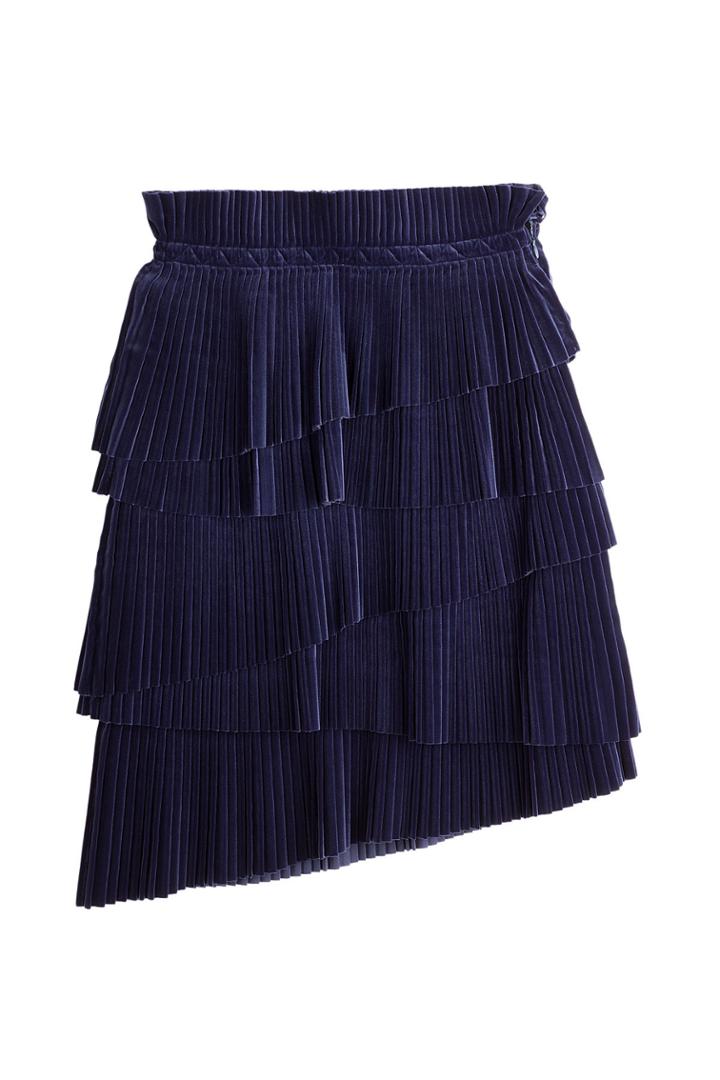 Marco De Vincenzo Marco De Vincenzo Pleated Velvet Skirt With Asymmetric Hemline - Blue