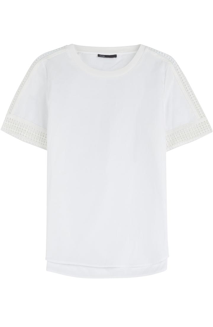 Vince Cotton T-shirt With Embroidered Inserts