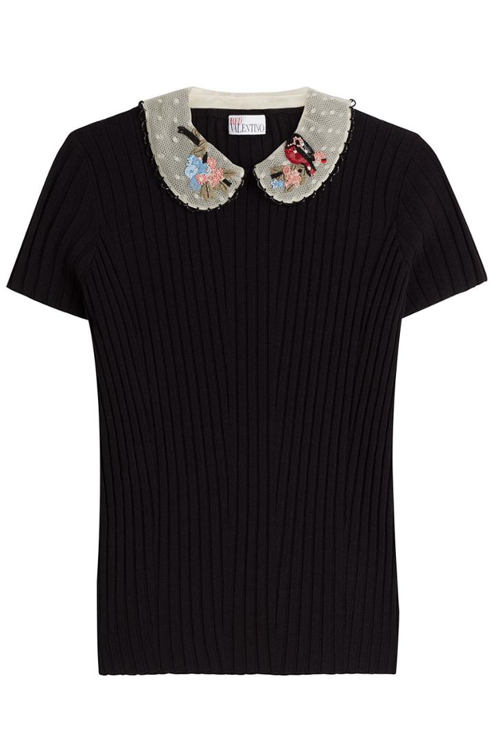 Red Valentino Red Valentino Shirt With Embroidered Collar - Black