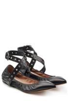 Valentino Valentino Leather Ballet Flats With Ankle Straps - Black