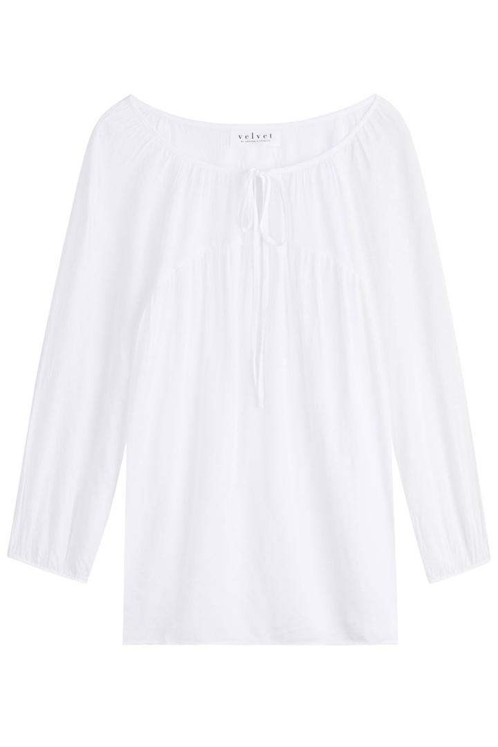 Velvet Velvet Embroidered Blouse With Self-tie Front - White