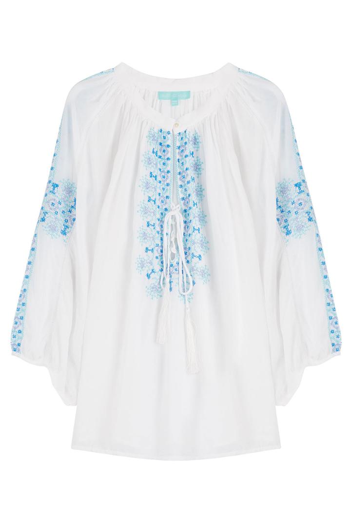 Melissa Odabash Melissa Odabash Avalon Blouse Embroidered Tunic - Blue