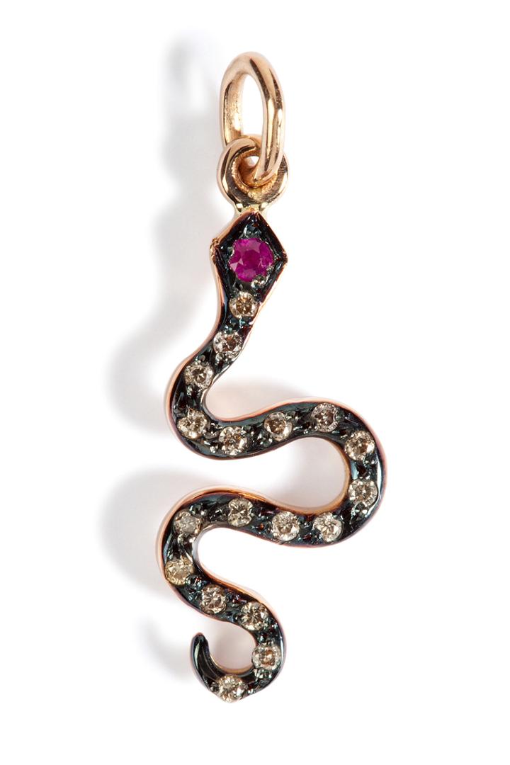 Ileana Makri Ileana Makri Pink Gold/diamond/ruby Little Snake Pendant