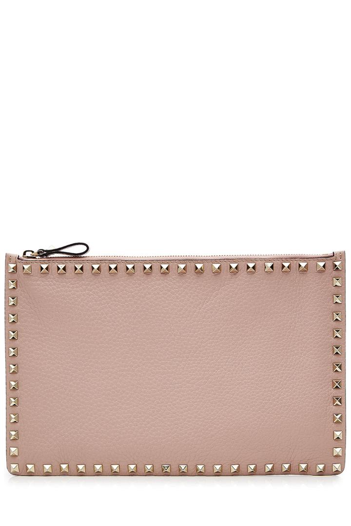 Valentino Valentino Rockstud Leather Clutch - Rose