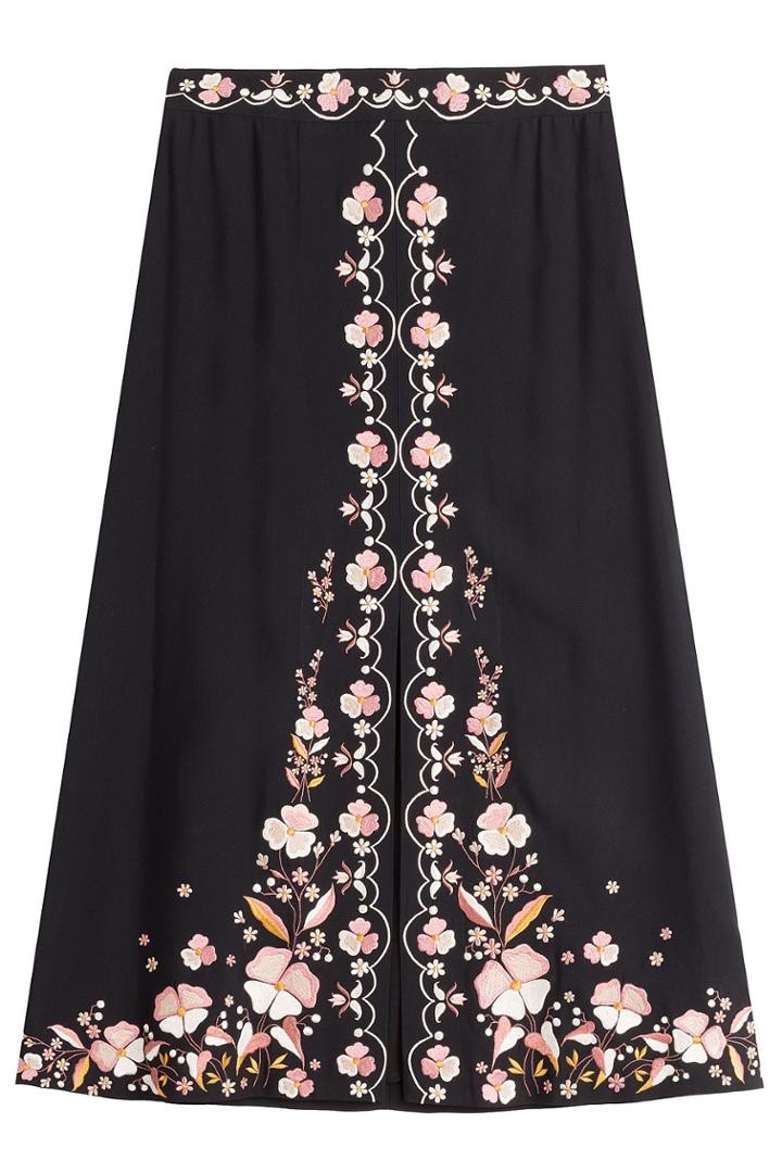 Vilshenko Vilshenko Embroidered Midi Skirt - Black