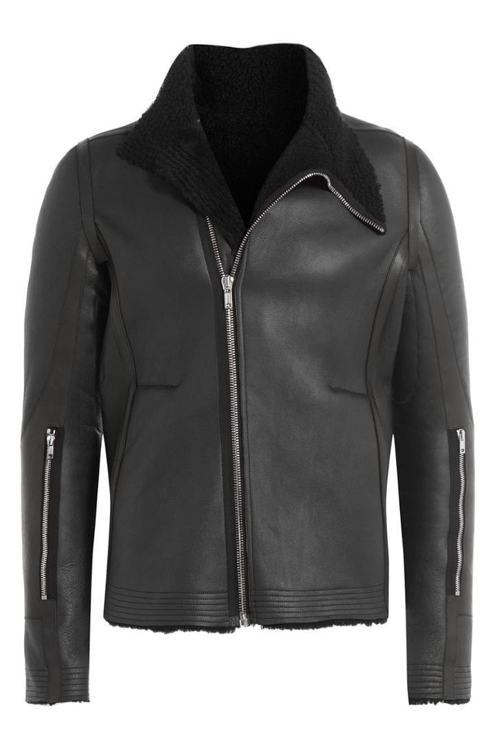 Rick Owens Men Rick Owens Men Leather Jacket With Shearling Lining - Black