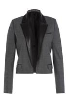 The Kooples The Kooples Cropped Wool Blazer With Leather - Grey