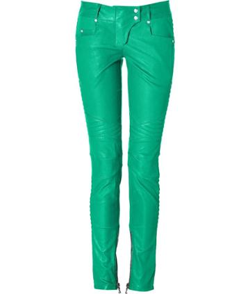 Balmain Low Rise Leather Biker Pants In Green