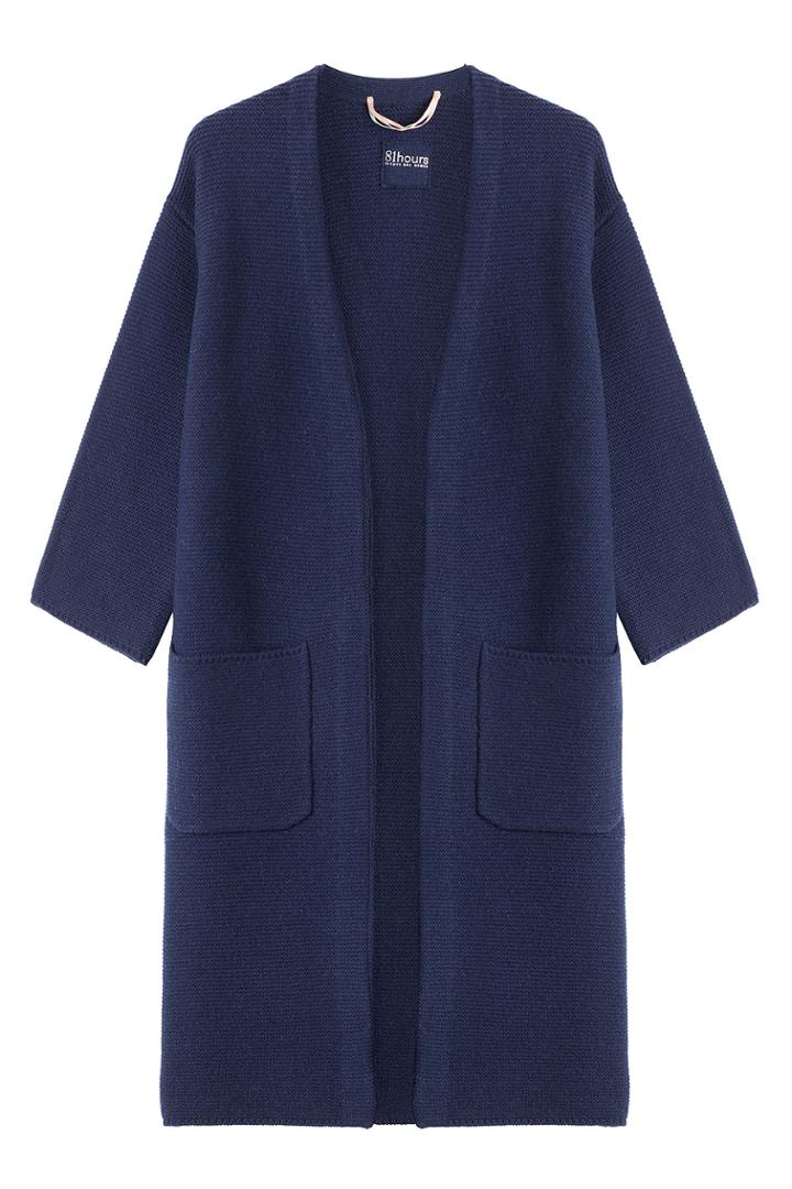 81 Hours By Dear Cashmere 81 Hours By Dear Cashmere Textured Knit Wool Cardigan Coat - Blue