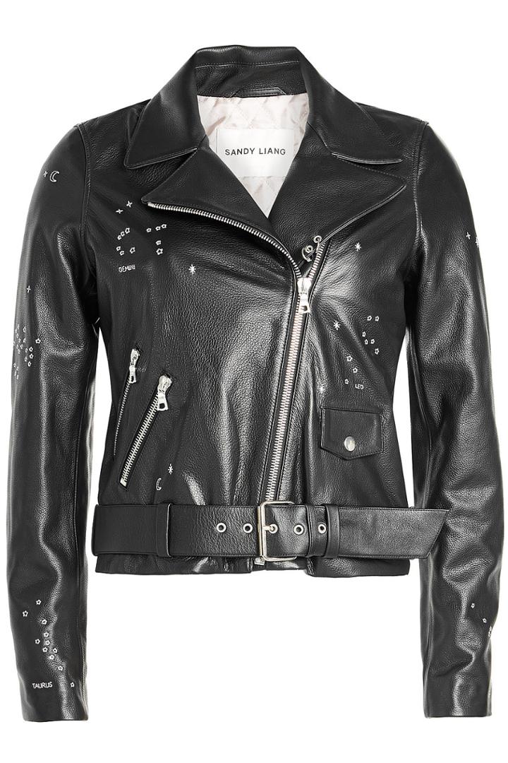 Sandy Liang Sandy Liang Astro Delancey Embroidered Leather Biker Jacket