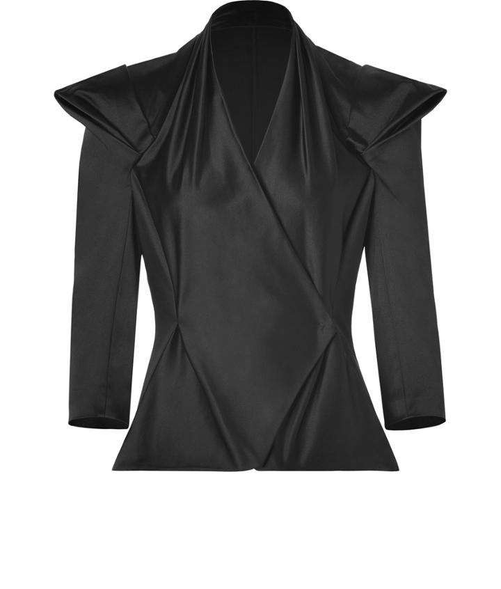 Donna Karan Black Satin Draped Jacket