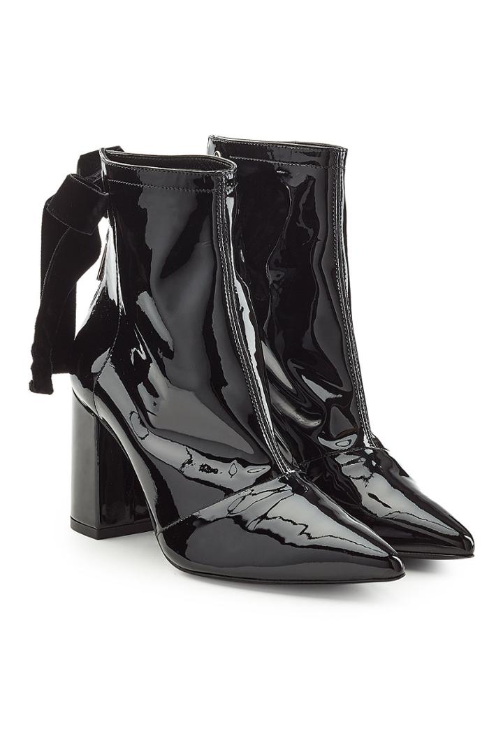Robert Clergerie X Self-portrait Robert Clergerie X Self-portrait Patent Leather Ankle Boots With Ribbons