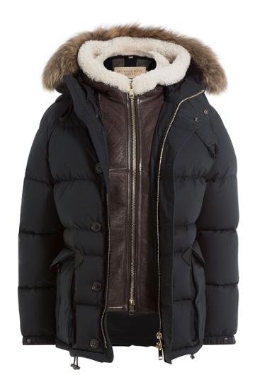 Burberry Brit Burberry Brit Down Jacket With Fur Trimmed Hood - Black