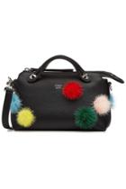 Fendi Fendi By The Way Boston Leather Tote With Mink Fur Pompoms