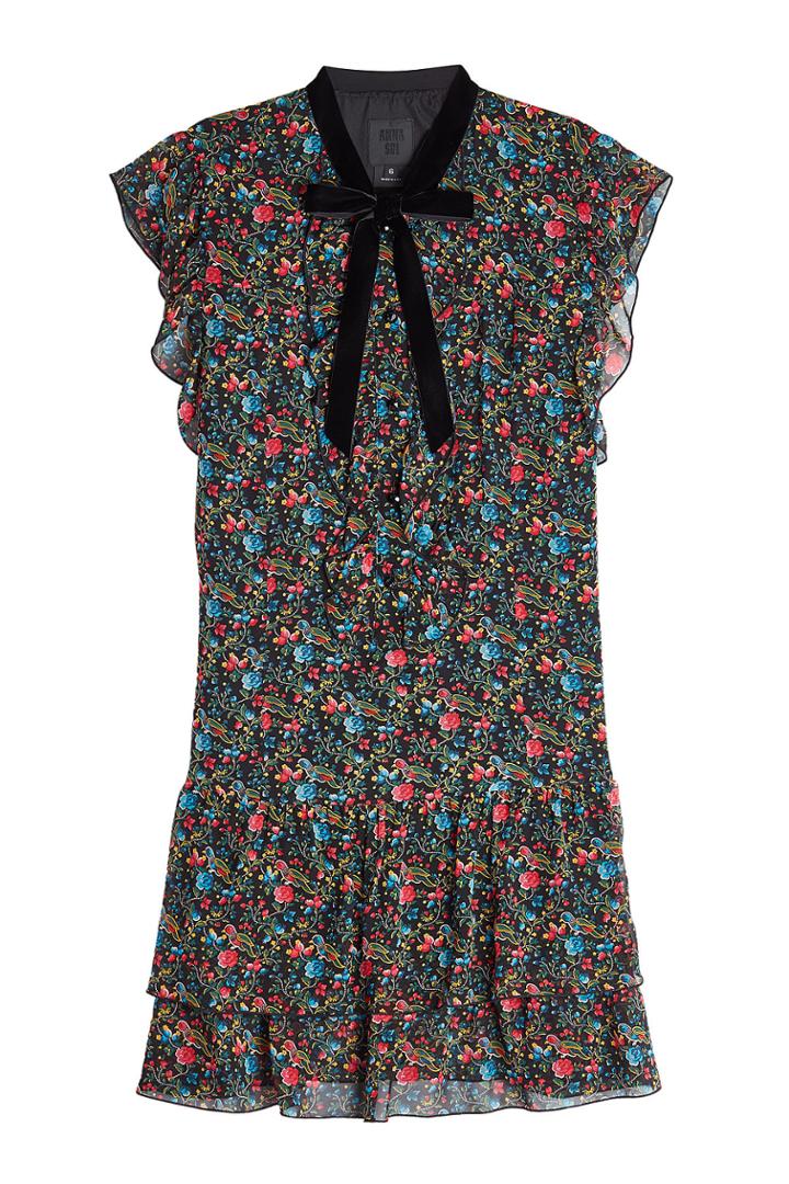 Anna Sui Anna Sui Printed Silk Dress With Velvet
