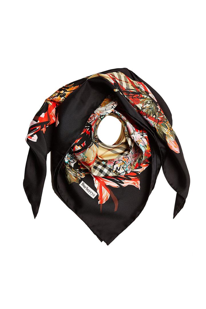 Burberry Burberry Floral Scribble Printed Silk Scarf
