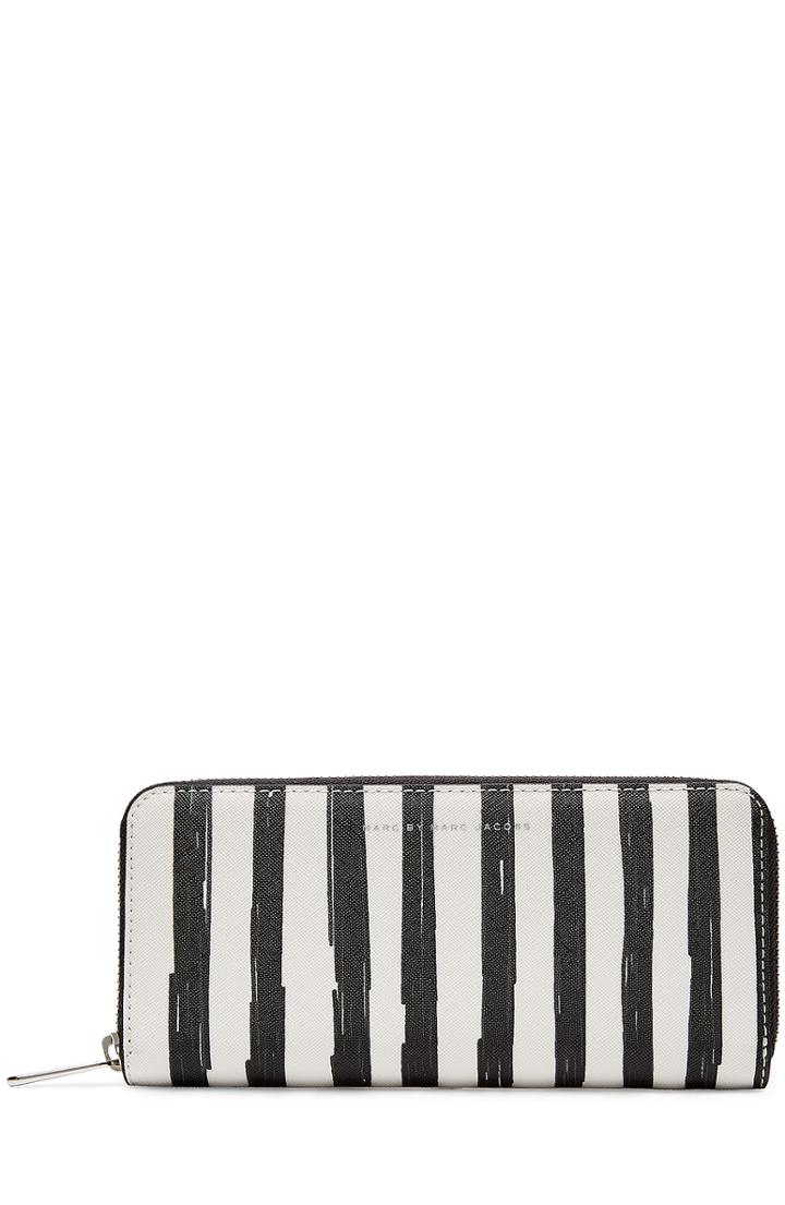 Marc By Marc Jacobs Painted Flower Slim Zip Around Striped Wallet