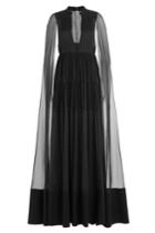 Valentino Valentino Floor Length Silk Gown With Chiffon Cape - Black