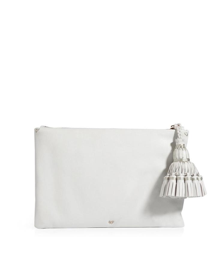 Anya Hindmarch Leather Giorgiana Tassel Clutch In White
