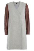 Theory Theory Wool Coat With Leather Sleeves - Grey
