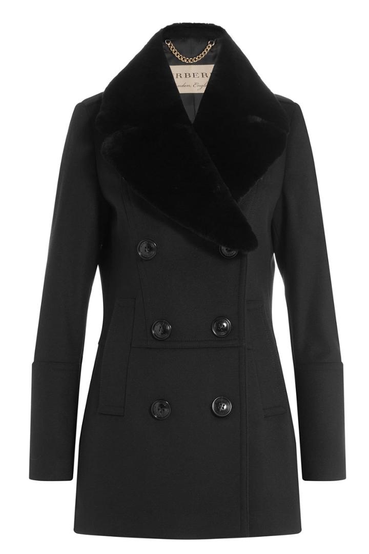 Burberry London Burberry London Wool Jacket With Rabbit Fur Collar