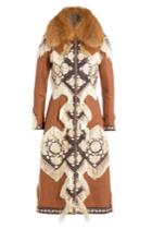 Alexander Mcqueen Alexander Mcqueen Embroidered Leather Coat With Fox Fur - Multicolored