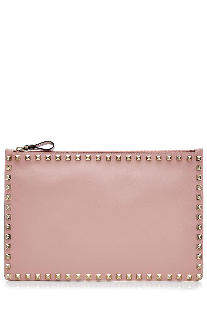 Valentino Valentino Rockstud Large Leather Clutch - Rose