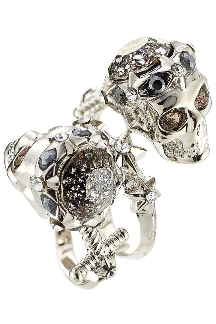 Alexander Mcqueen Alexander Mcqueen Embellished Skull Ring - Silver