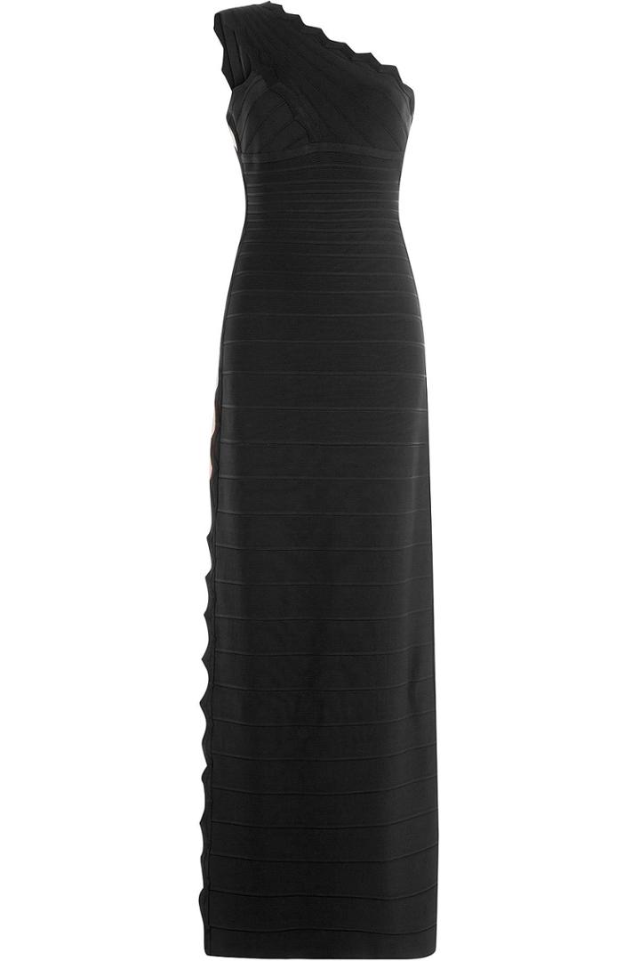 Hervé Léger Hervé Léger Asymmetric Floor Length Bandage Dress - Black