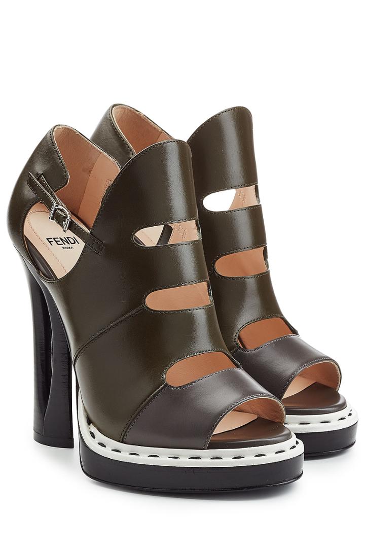 Fendi Fendi Leather Platform Sandals - Green