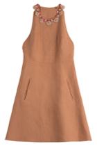 Valentino Valentino Embellished Linen Dress - Brown